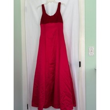 Red Velvet Top Satin Gown Formal Dress Evening Party Prom Special Occasion