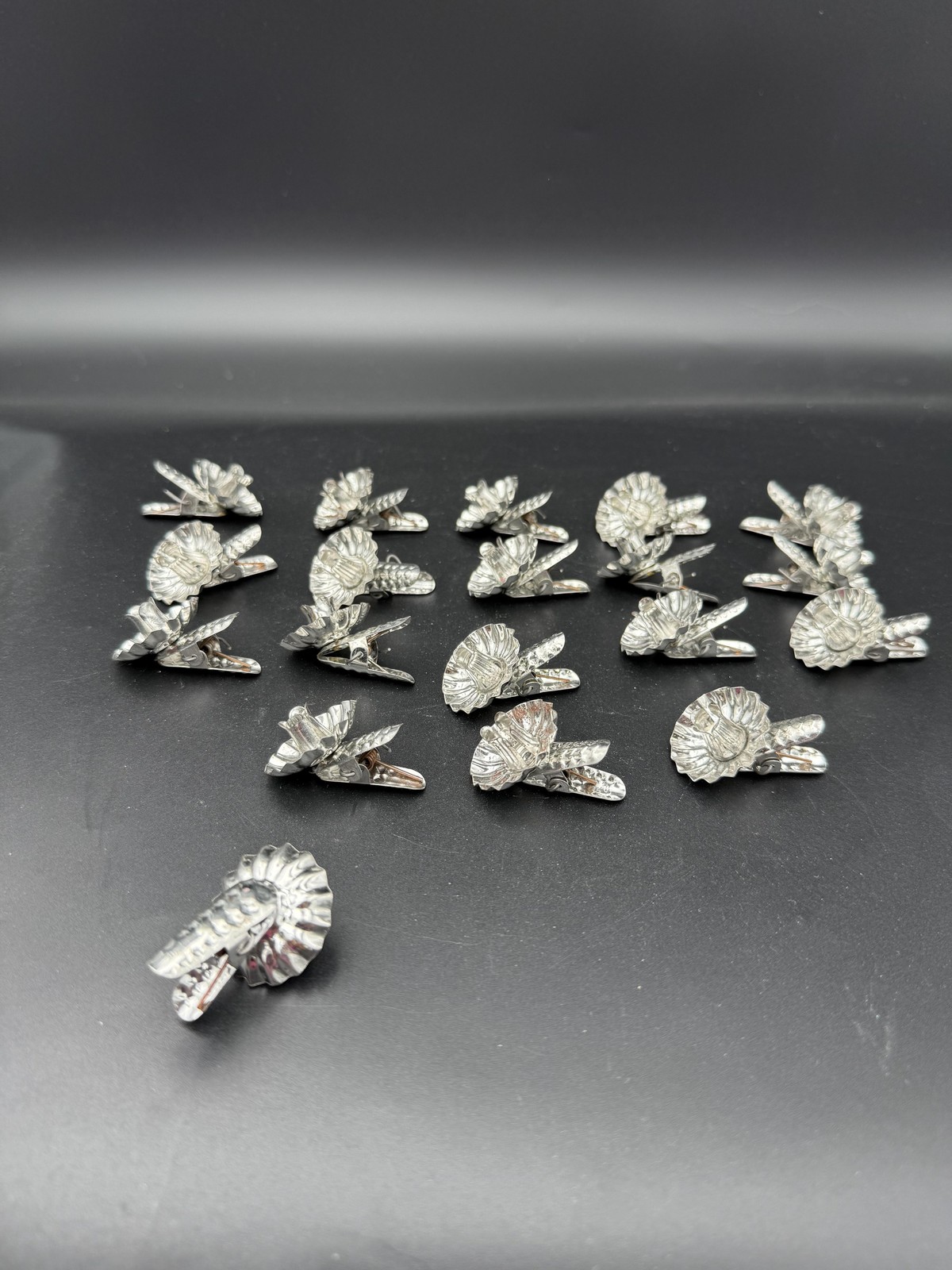 Vintage Clip On Christmas Tree Candle Holders Pinecone Silver Tone Lot of 19