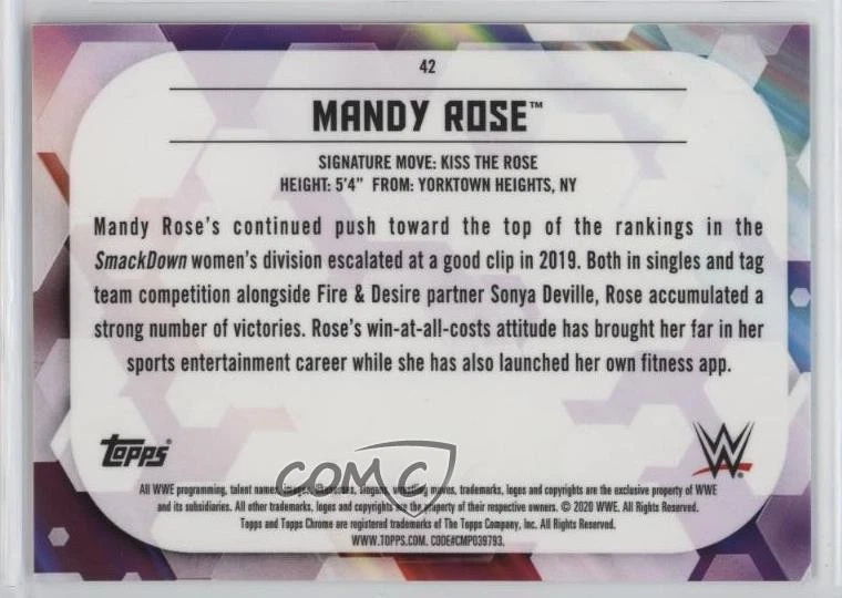 2020 Topps Chrome WWE Gold Refractor /50 Mandy Rose #42 - Image 2 of 2
