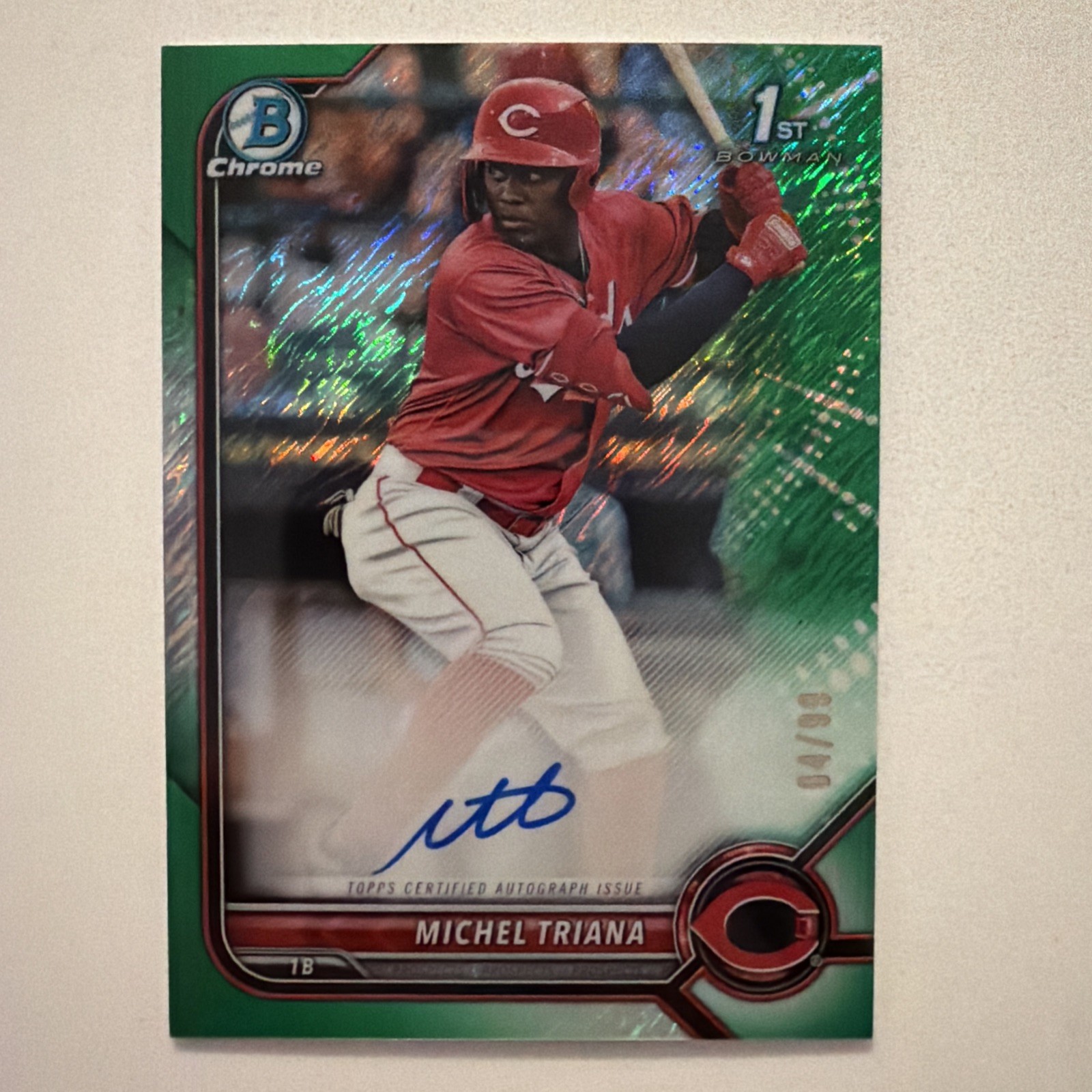 2022 Bowman Chrome Michel Triana Green Refractor Auto /99 CPA-MT Cincinnati Reds