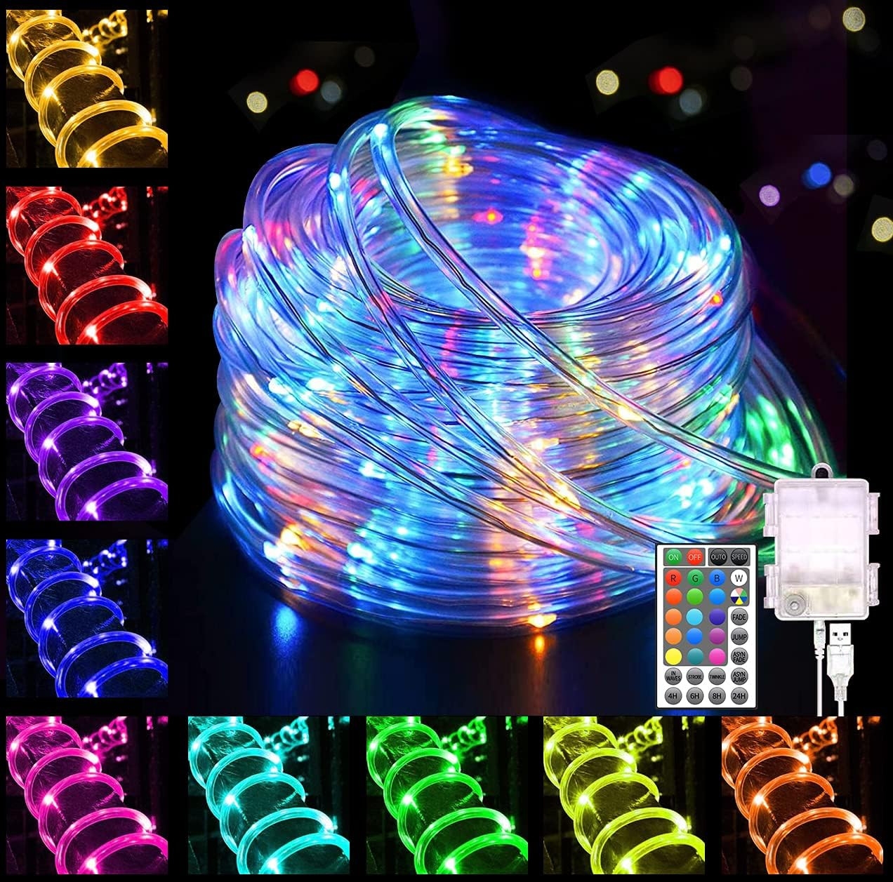 LED Christmas Rope Lights, 33Ft 100LED RGBW String Lights Outdoor Tube Lights Wa