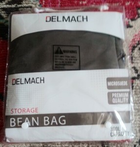 NEW NIP Delmach Bean Bag Chair ZIp Up Gray Microsuede STORAGE holds 300L SOFT