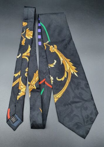 cravatta seta vintage GIANNI VERSACE COUTURE tie fashion cravate nera silk - Zdjęcie 1 z 7