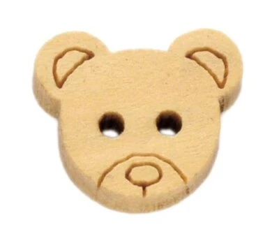 HANDARBEIT-LIEBLINGSLADEN 50 Stück Holzknöpfe Knöpfe mit Motiv Bär Teddy Form 13x11mm hellbraun natur