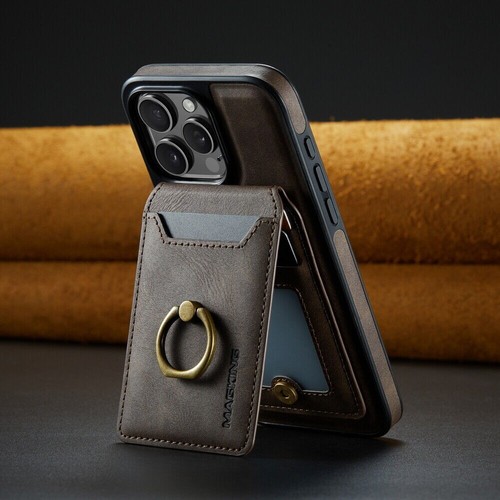MagSafe Case For iPhone 12 13 14 15 16 with Magnetic Leather Wallet + Metal Ring - Zdjęcie 64 z 149