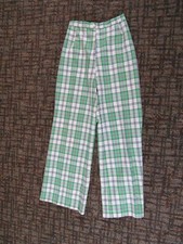 Vintage 70s Green Plaid Wide Leg Pants Slacks Waist Darts Size 12 Ladies Womens