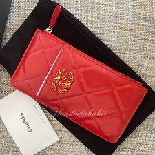 Chanel 20P New 19 Phone Card Holder Chain CC Logo Gold HW Lipstick Red