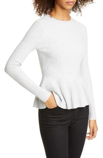 New Ted Baker London Rib Peplum Sweater In Light Gray Sz 6 US 16 18 Retail 209