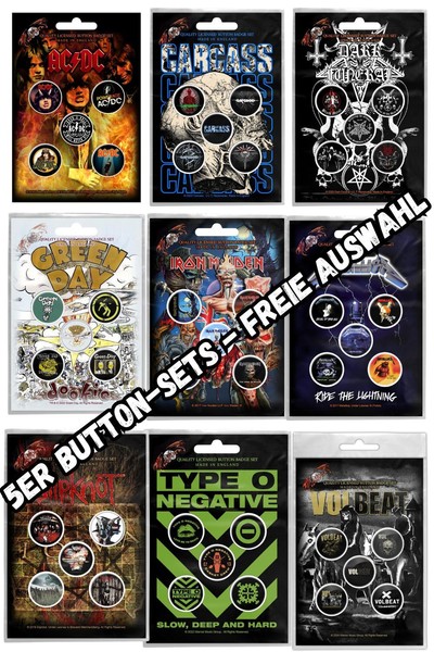 Button-Sets von Rock/Metal Bands 5 Stück je 25mm