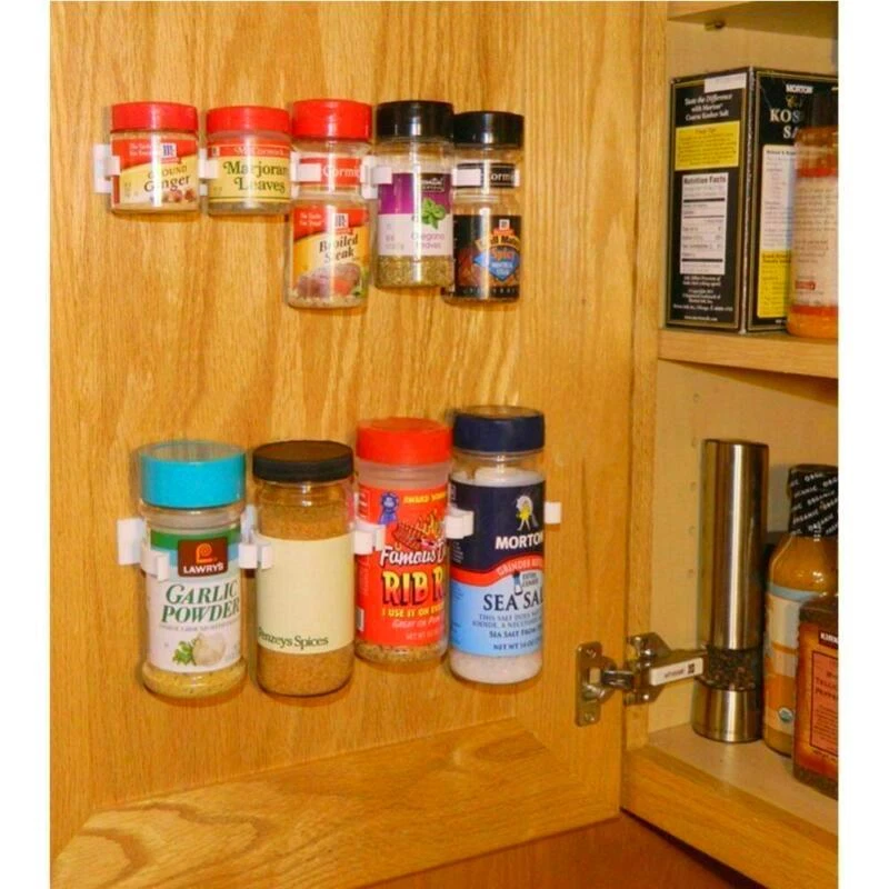 Spice Bottle Clips Rack Kitchen Storage Wall Mount Adhesive Spice Jars Clip  Spice Cabinet Organizer Door Hook Spice Holder