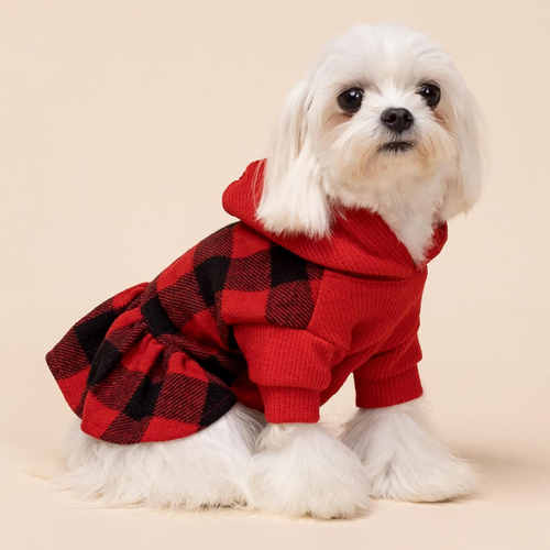 Knitted Plaid Dog Dress Hoodie Sweatshirts Pet Clothes Sweater Coats Cat Outfits - Picture 3 of 12