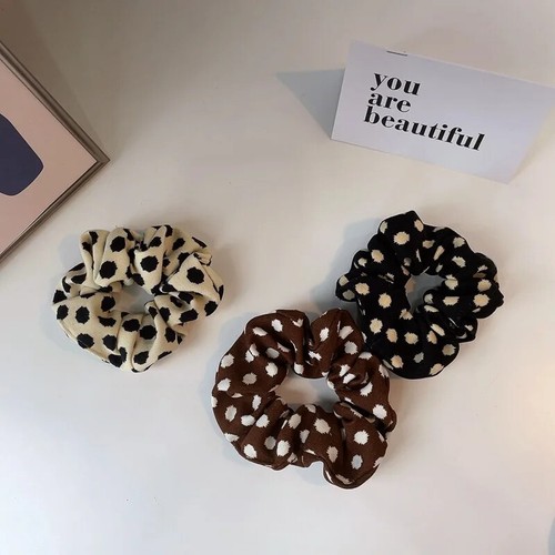 Leopard Fabric Scrunchies Elastic Hair Bands Women Girls Corduroy Dot Zebra - Picture 11 of 27