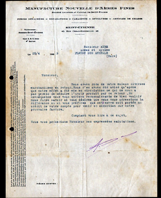 SAINT-ETIENNE (42) FACTORY ''NEW MANUFACTURE OF FINE WEAPONS'' letter in 1923
