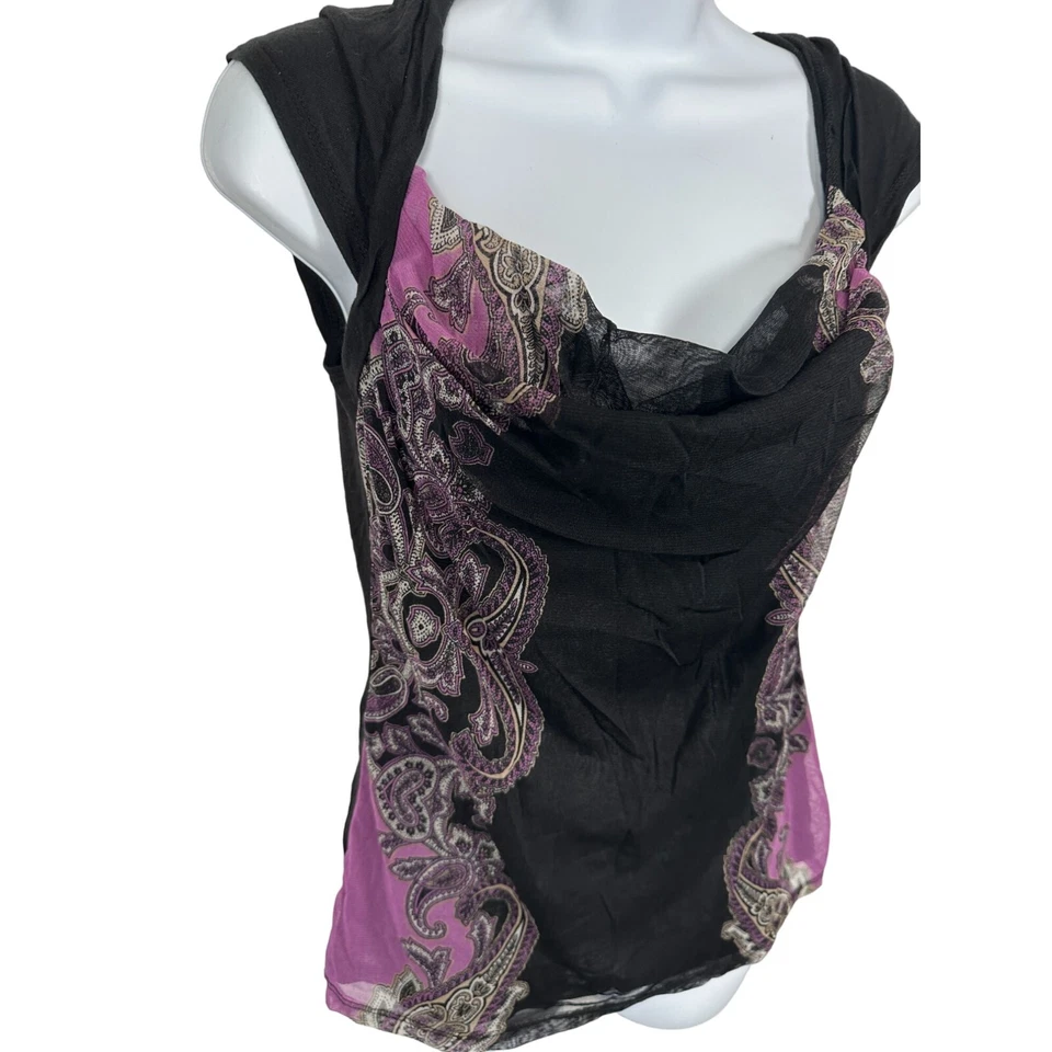 Top mediano vintage INC para mujer Y2K años 90 negro púrpura elástico sexy mujer caprichoso Foto 3 de 4