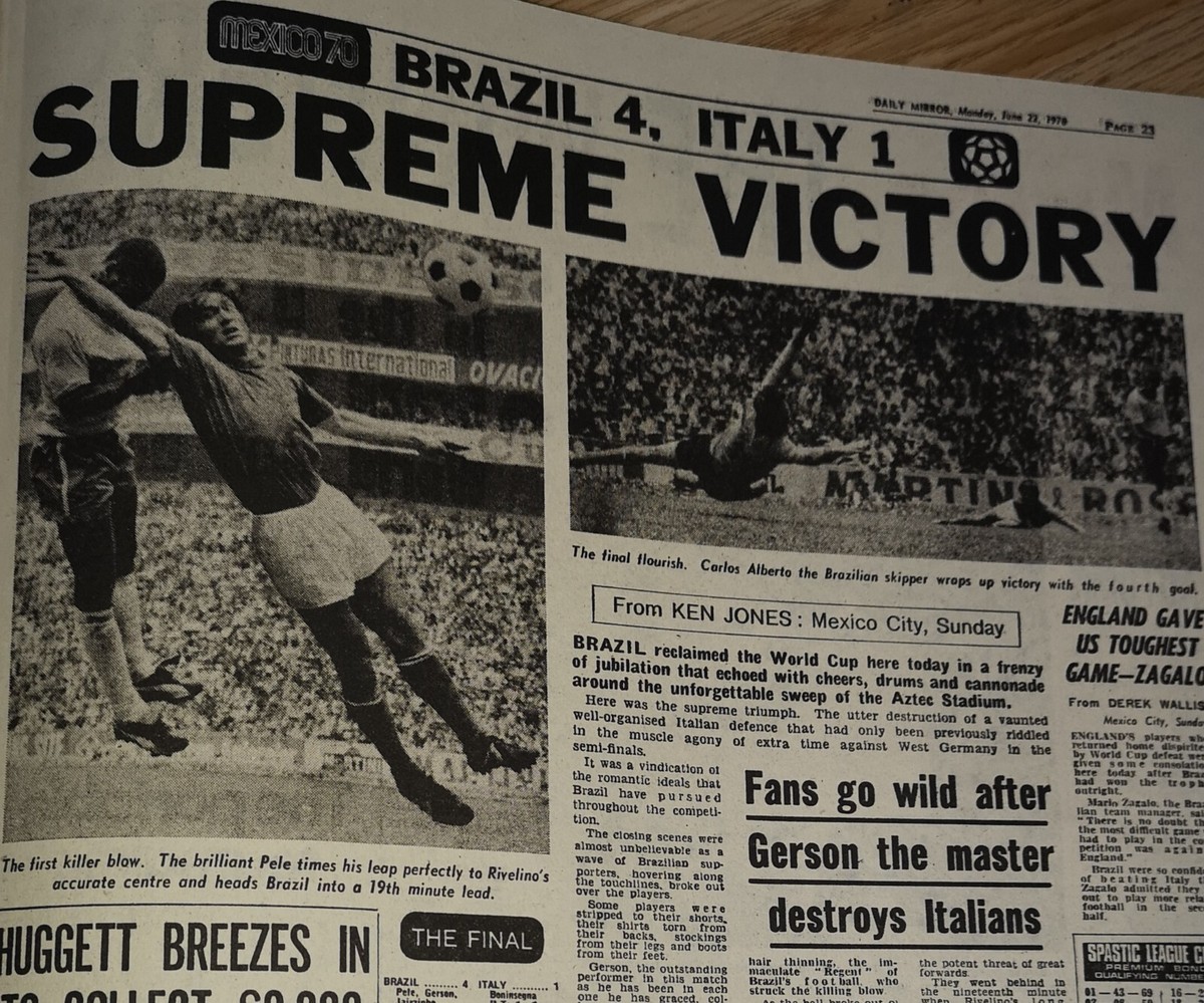 Pele Brazil win 3rd World Cup Mexico 1970 Vintage Newspaper Old