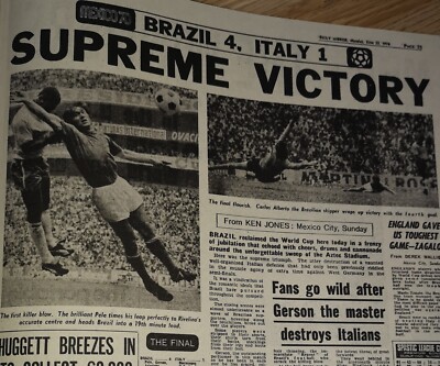 Pele Brazil win 3rd World Cup Mexico 1970 Vintage Newspaper Old