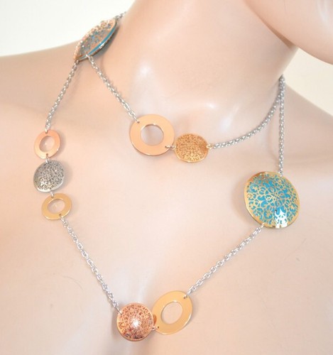 Sautoir Long Femme Avec Pendentifs Tournesols - Chaîne Dorée Simple, Neuf Avec étiquettes