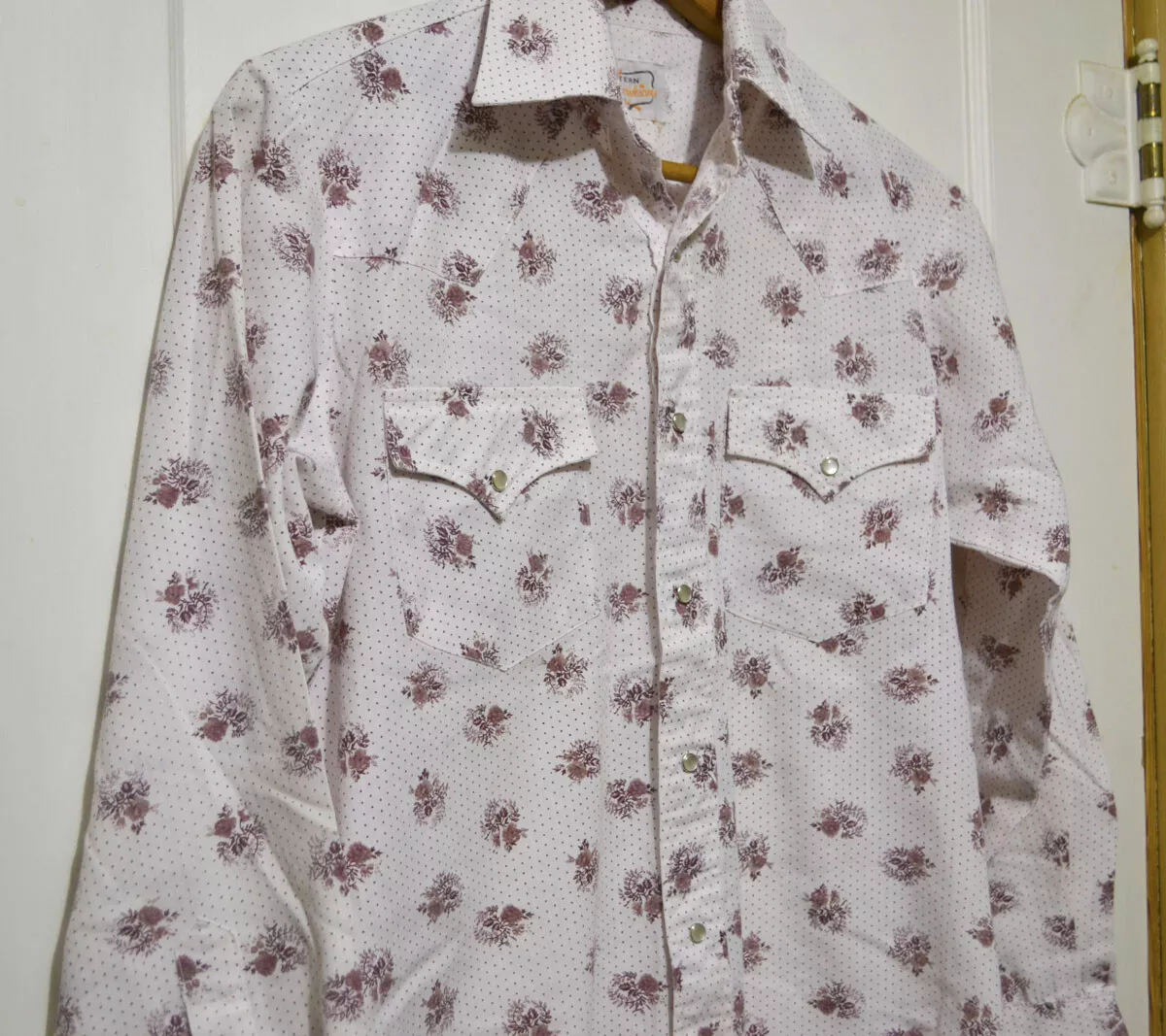 Vintage 70s 80s Western Shirt Pearl Snaps Western Fashions Floral medium 15 33