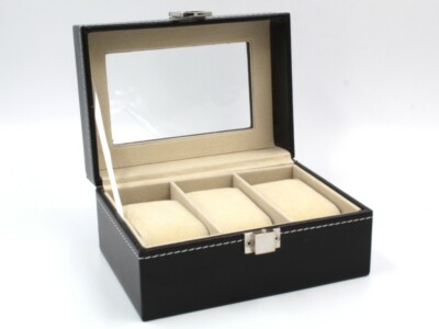 3 Seater Eco Leather Black Scratchproof Watch Holder Gift Idea MDE ITALY Watch Box