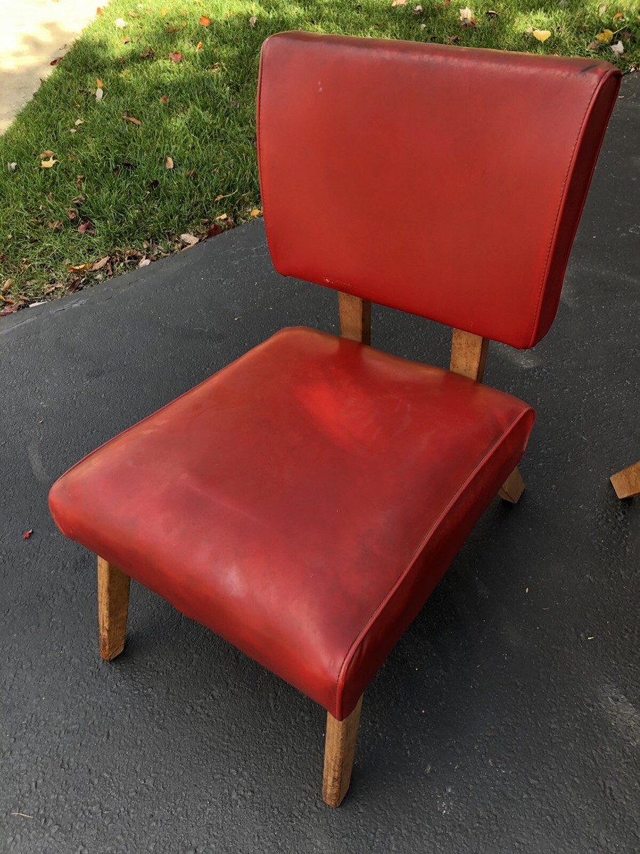 Pair Of Mid Century Modern Viking Artline Red Vinyl Slipper Chairs