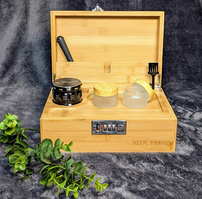 Premium Stash Box Bambus abschließbar | Stonerbox mit Schloss Grinder Drehtablet