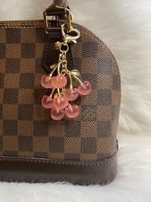 Pink Cherry Bag Charm Keychain Jelly Cluster Fruit Heart Clasp Handmade Gift