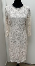Forever 21 White pink eyelash lace 3/4 sleeve dress size M medium midi wedding