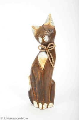 Carved Real Wood 10'' Cat Hand Painted The cat's Meow New 2827