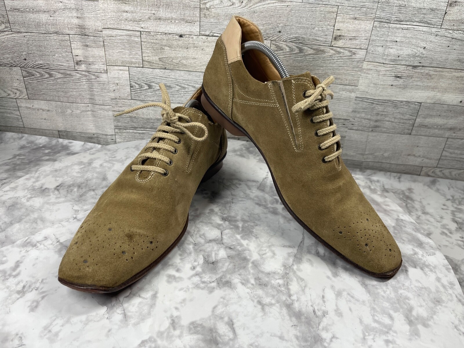 SAOLA Scarpe Tullio Oxford Uomo 45 12M Marrone Pelle Scamosciata Lavoro Derby Made in Italy Brogue