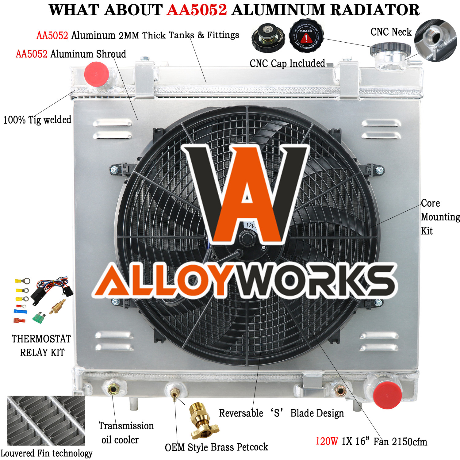 3 Row Radiator Shroud Fan fit 05-12 Dodge Dakota 06-09 Mitsubishi Raider 3.7L AT