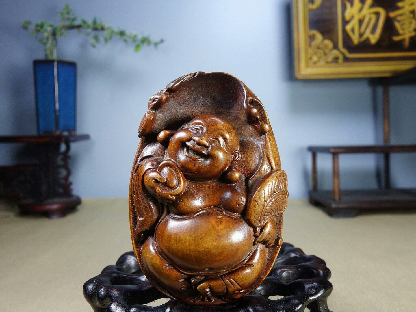 Collectable Hand Made Exquisite Boxwood Carving Maitreya Quality inspection L Opening large release sale Smile