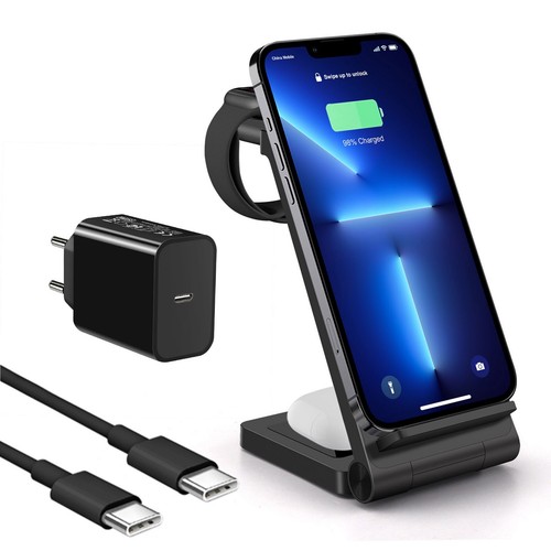 3in1 Wireless Ladegerät Ladestation Für Apple Watch Air Pods iPhone mit Netzteil - Zdjęcie 11 z 19
