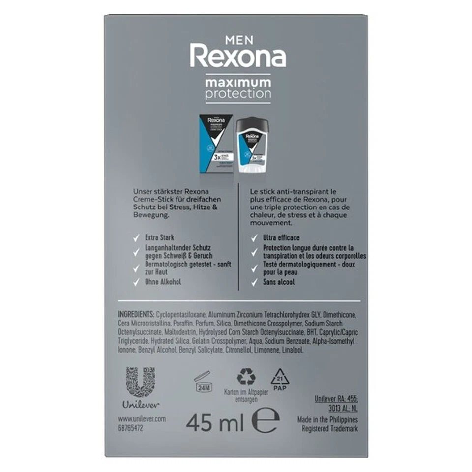 3x Rexona Men Maximum Protection Anti-Transpirant Deocreme Clean Scent 3x 45ml - Bild 3 von 4