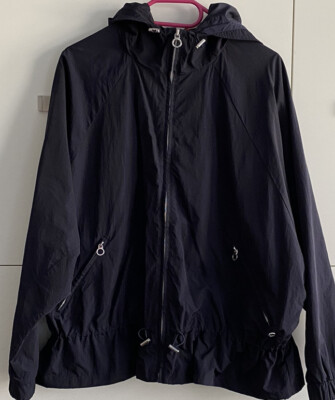 Nylon Jacke blau M Fledermausärmel Zipper Kapuze schick