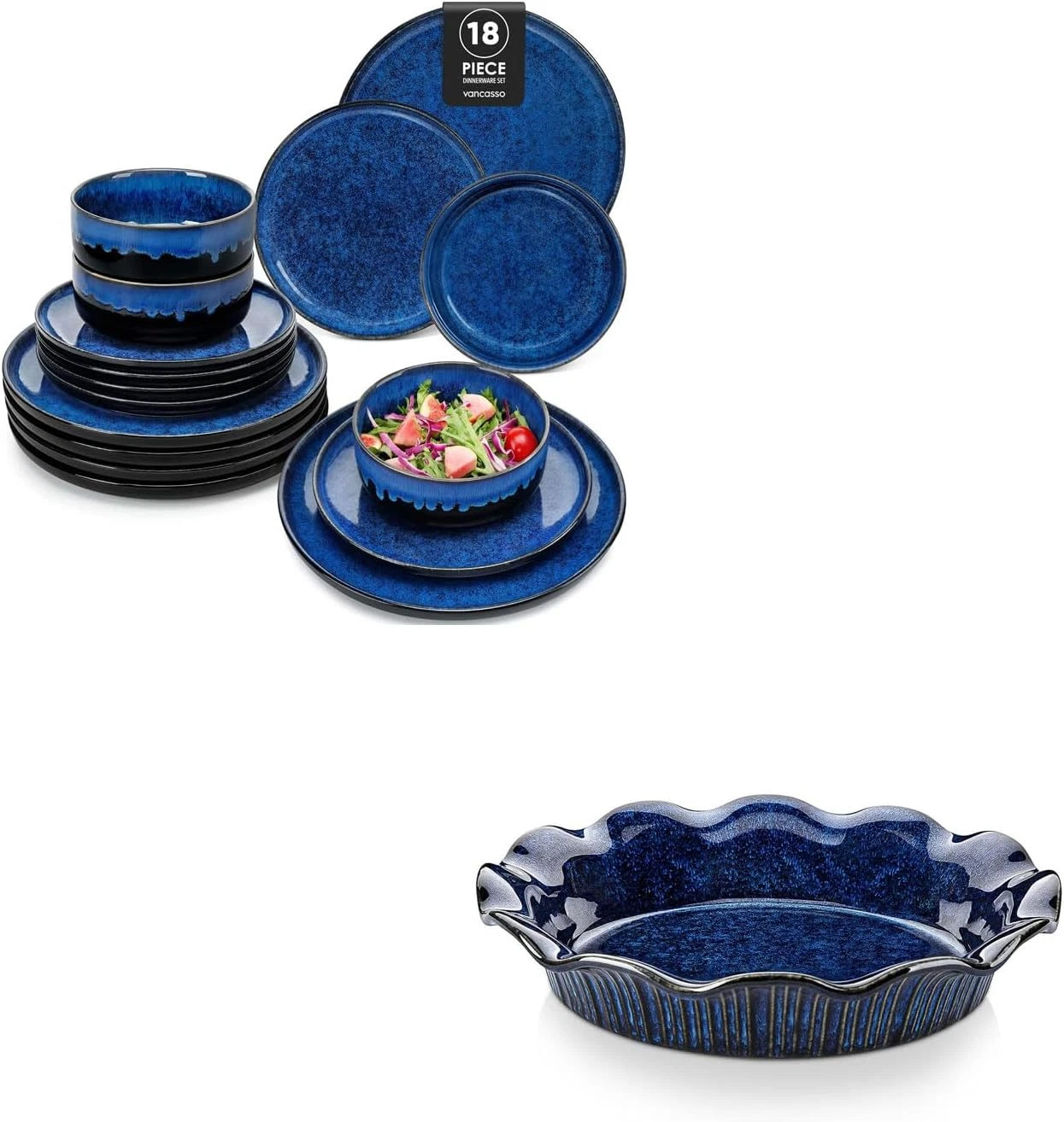 Starry 18-Piece Dinnerware Set for 6 with 9" Ceramic Pie Pans