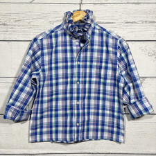 Reworked Ruffle Collar Top XS/ S Blue White Pink Plaid Upcycled Preppy