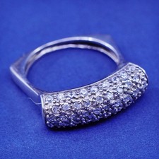 Size 7.75, vintage sterling silver ring with cluster Cz, statement band