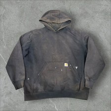 Carhartt Hoodie Mens XL Black Faded Original Fit Distressed 100615 001 Pullover