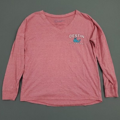 Destin Florida Shirt Womens Medium * Long Sleeve V Neck Whale Knit Pullover Pink