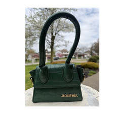 Jacquemus Green Crocodile Embossed Mini Top Handle Bag with Logo Accent