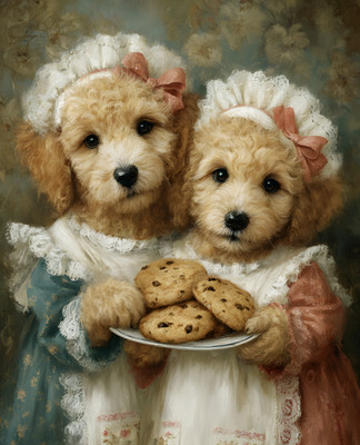 8x10 Cozy Storybook Two Dogs in Dress Art Print Classic Illustration - 380895711