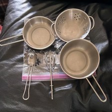Metal Cookware Set Silver Pretend Play Kitchen Pots Pans Utensils