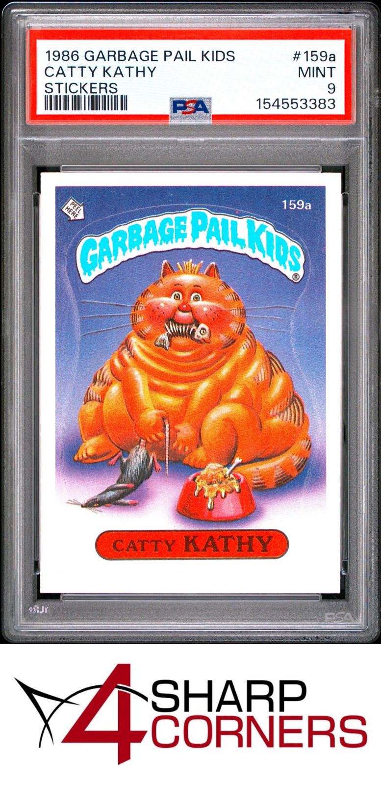 1986 GARBAGE PAIL KIDS STICKERS #159a CATTY KATHY SERIES 4 PSA 9