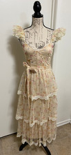 Lulus Dress Womens Small Cream Floral Lace Tiered Midi Ruffle Romantic Fairy