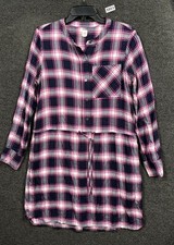 Gap Plaid Cinch Waist Shirtdress Womens Size S Pink Plaid Long Sleeves Pockets