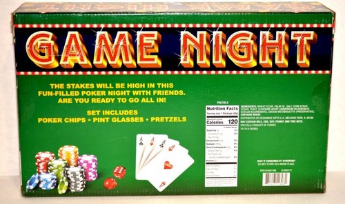 Game Night Poker Set – Poker Chips/Pint Glasses/Pretzels – Unopened/New - Picture 2 of 2