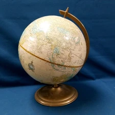 Vtg 12 Crams Imperial World Globe Tan Raised Relief Copper Tone Metal Desk Top