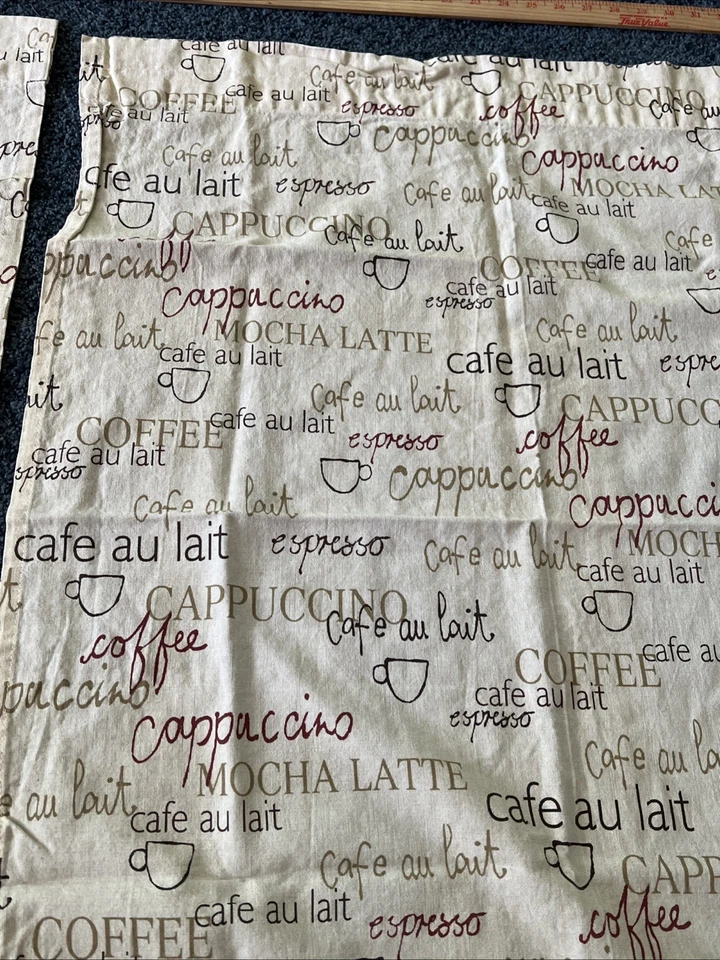 Coffee Themed Valance & Panel Set 53“ X 11.5” 34“ X 27“ Beige Khaki Wine Red - Image 4 of 4