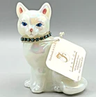 Fenton Art Glass Cat Figurine 1992 March Aquamarine Birthstone Signed S Allman