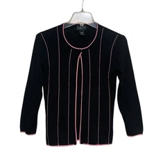 Finity Cardigan Sweater Womens Size Medium Black Pink Stripe Long Sleeve Knit